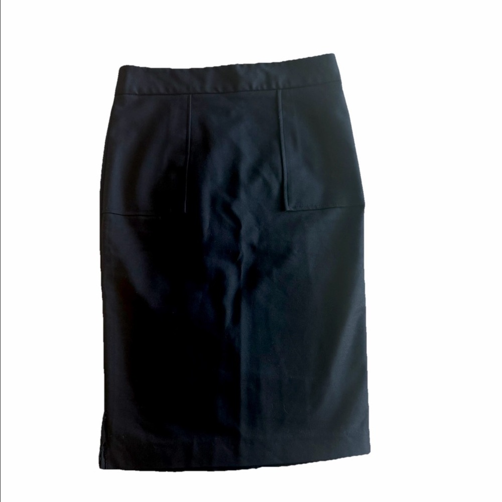 Zara Basic Navy Blue Pencil Skirt Exposed Back Zipper Midi Faux Pockets Size Med